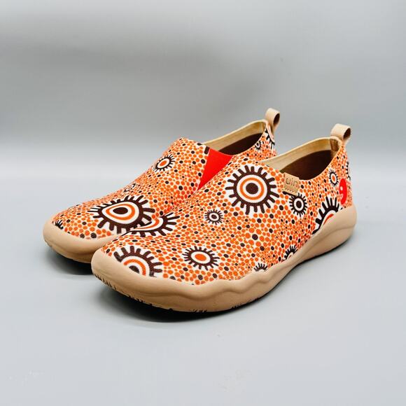 UIN Shoes Womens 10.5 Orange Canvas Abstract Art Print Slip On Casual Travel - Picture 4 of 10